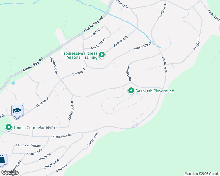 map of restaurants, bars, coffee shops, grocery stores, and more near 6384 Finlay Place in Duncan