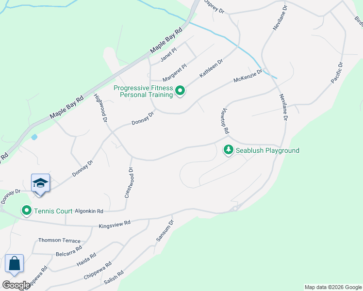 map of restaurants, bars, coffee shops, grocery stores, and more near 6261 Highwood Drive in Cowichan Valley