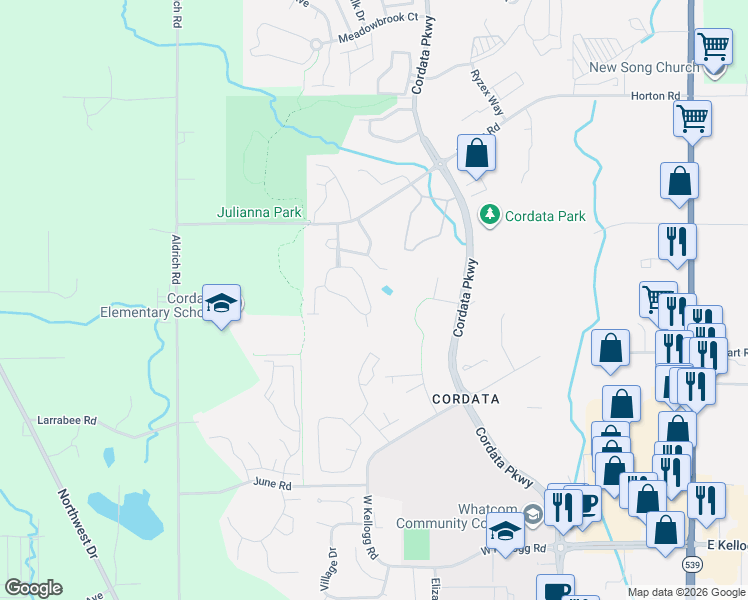 map of restaurants, bars, coffee shops, grocery stores, and more near 4234 Wintergreen Circle in Bellingham