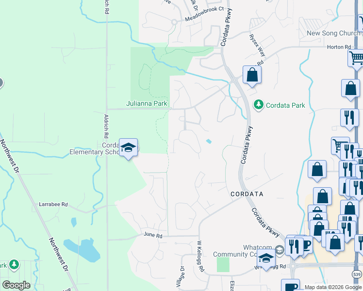 map of restaurants, bars, coffee shops, grocery stores, and more near 4257 Wintergreen Lane in Bellingham