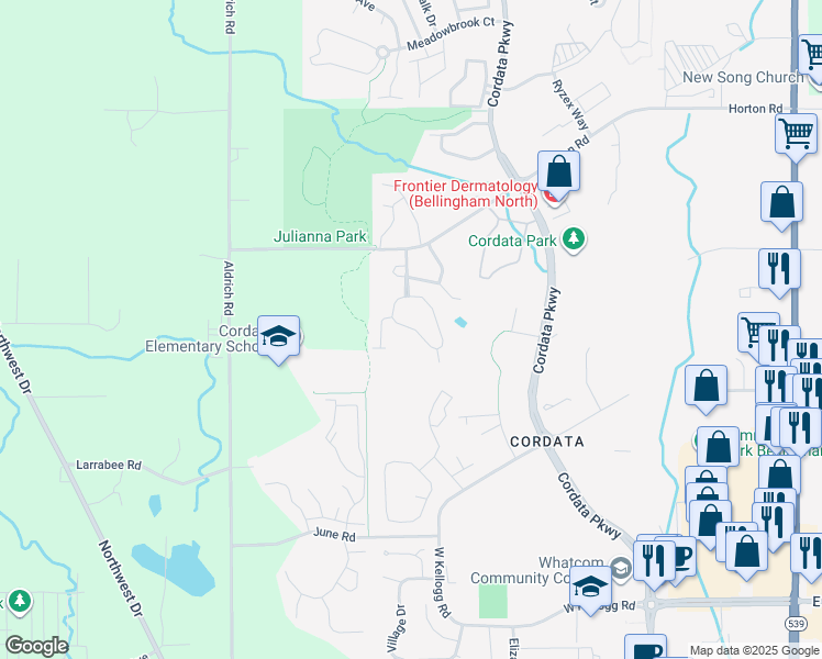 map of restaurants, bars, coffee shops, grocery stores, and more near 4242 Wintergreen Circle in Bellingham