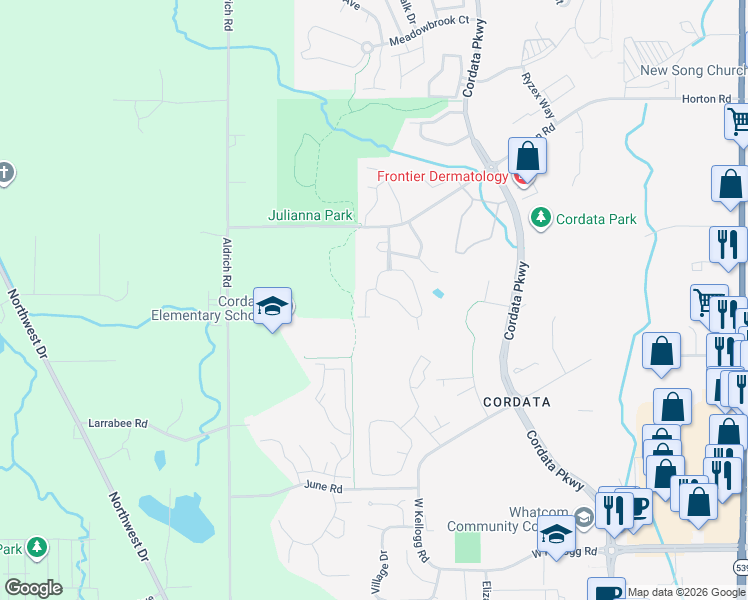 map of restaurants, bars, coffee shops, grocery stores, and more near 4257 Wintergreen Lane in Bellingham