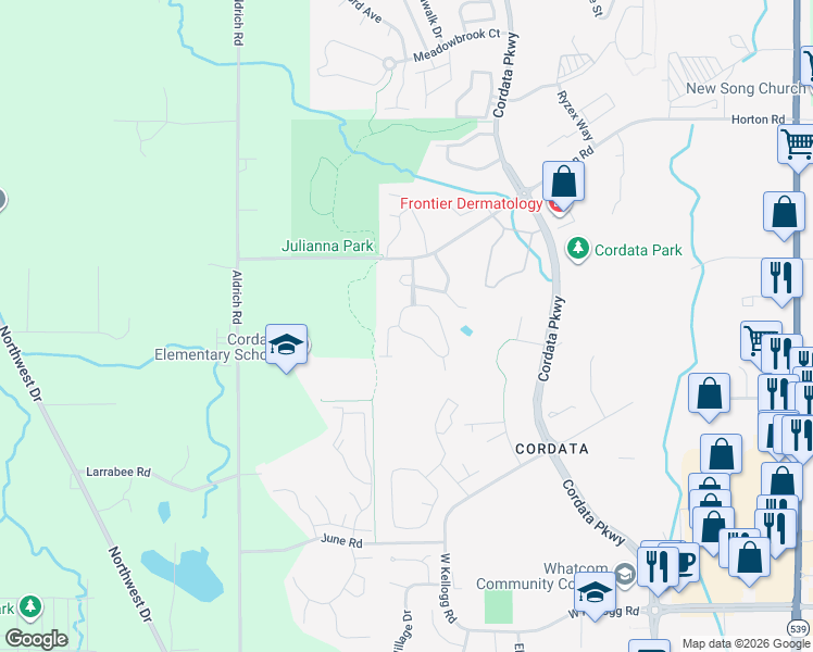 map of restaurants, bars, coffee shops, grocery stores, and more near 4257 Wintergreen Lane in Bellingham