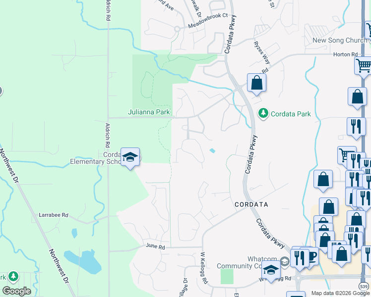 map of restaurants, bars, coffee shops, grocery stores, and more near 4257 Wintergreen Lane in Bellingham