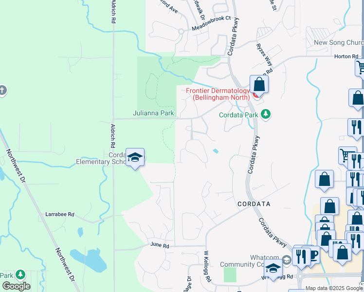 map of restaurants, bars, coffee shops, grocery stores, and more near 4283 Wintergreen Lane in Bellingham