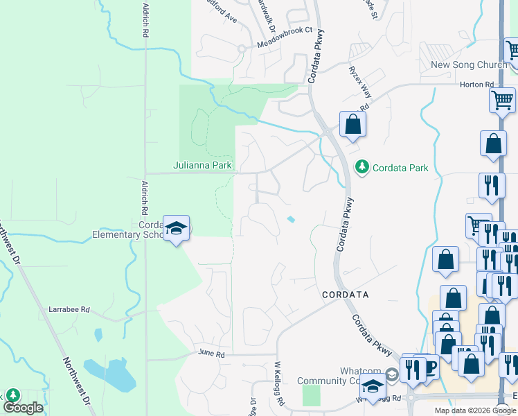 map of restaurants, bars, coffee shops, grocery stores, and more near 4242 Wintergreen Circle in Bellingham