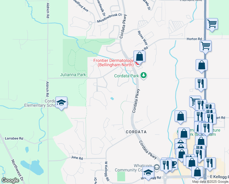 map of restaurants, bars, coffee shops, grocery stores, and more near 617 West Horton Way in Bellingham