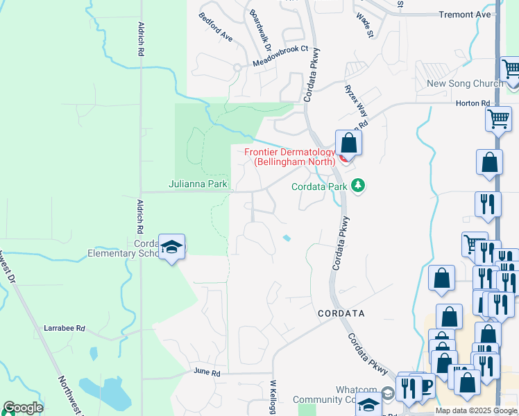 map of restaurants, bars, coffee shops, grocery stores, and more near 601 West Horton Way in Bellingham