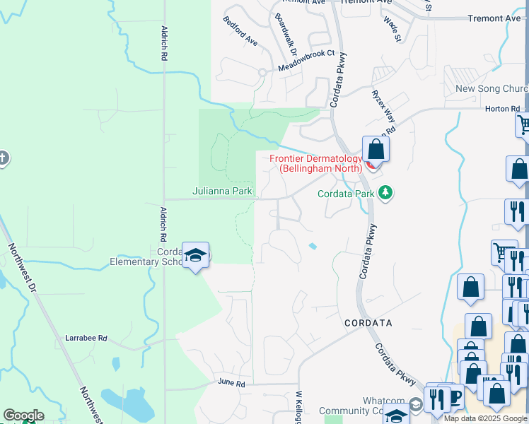 map of restaurants, bars, coffee shops, grocery stores, and more near 663 West Horton Way in Bellingham