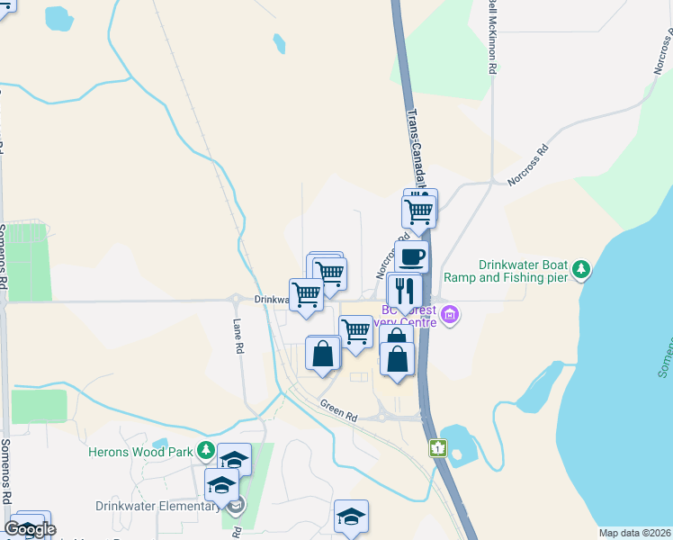 map of restaurants, bars, coffee shops, grocery stores, and more near 2999 Drinkwater Road in Duncan