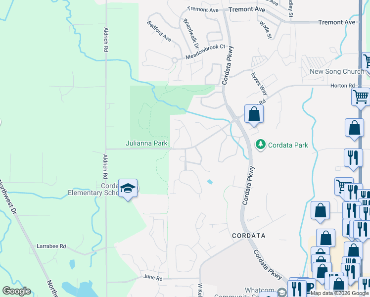 map of restaurants, bars, coffee shops, grocery stores, and more near 601 West Horton Way in Bellingham