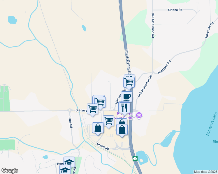 map of restaurants, bars, coffee shops, grocery stores, and more near 6428 Paddle Road in Duncan