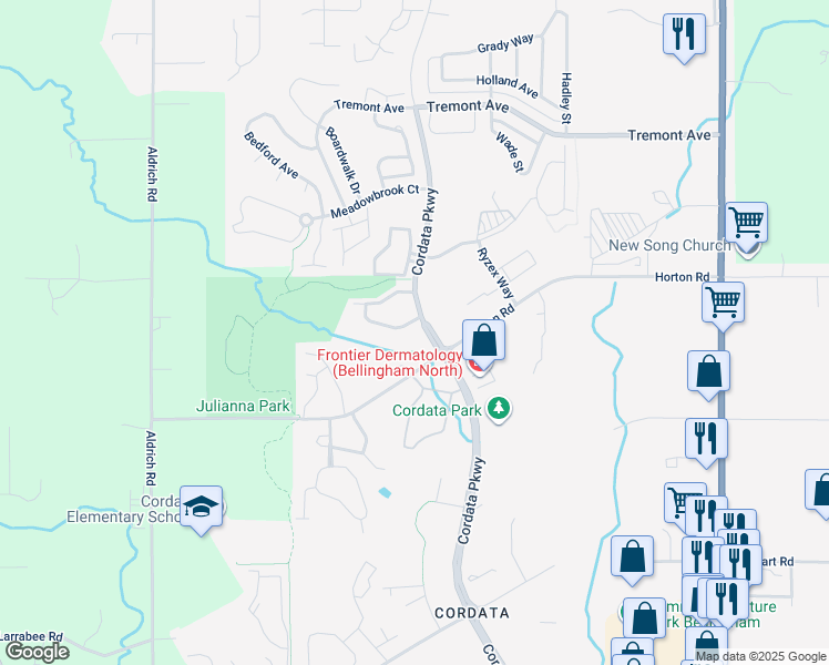 map of restaurants, bars, coffee shops, grocery stores, and more near 4555 El Dorado Way in Bellingham