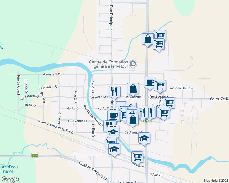 map of restaurants, bars, coffee shops, grocery stores, and more near 165 Rue Principale in La Sarre