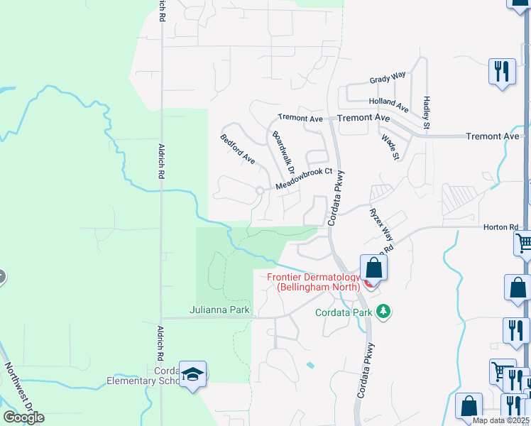 map of restaurants, bars, coffee shops, grocery stores, and more near 4605 Quinn Court in Bellingham