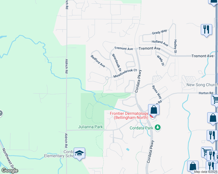 map of restaurants, bars, coffee shops, grocery stores, and more near 4605 Quinn Court in Bellingham