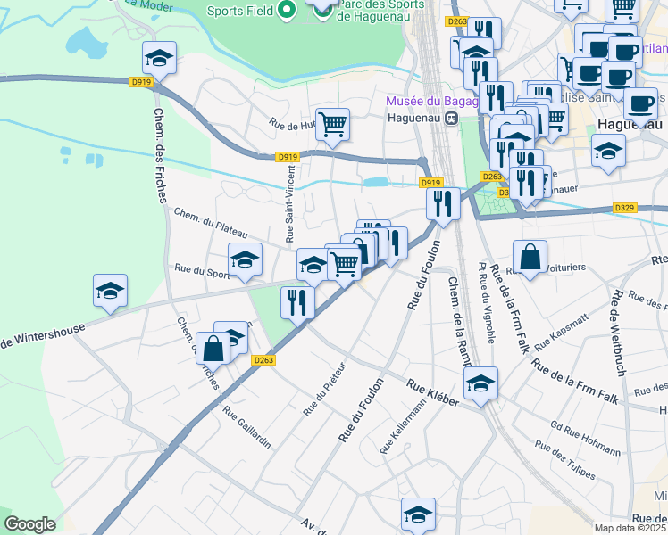 map of restaurants, bars, coffee shops, grocery stores, and more near 12 Route de Wintershouse in Haguenau