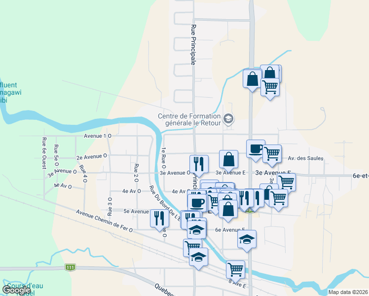 map of restaurants, bars, coffee shops, grocery stores, and more near 12 2e Avenue Ouest in La Sarre