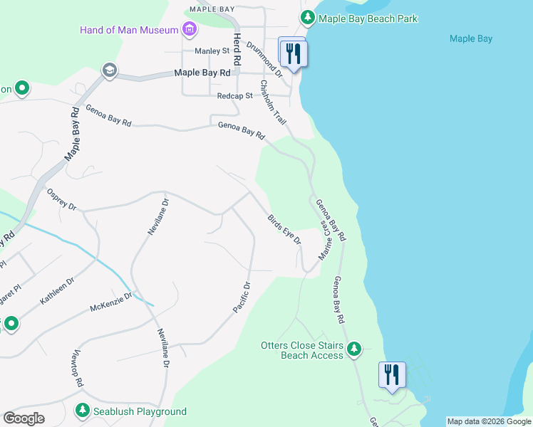 map of restaurants, bars, coffee shops, grocery stores, and more near Birds Eye Drive in Cowichan Valley