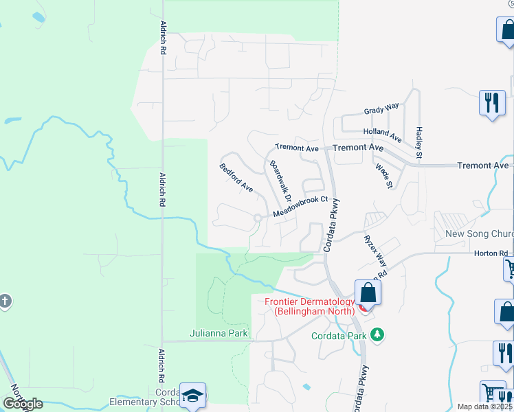 map of restaurants, bars, coffee shops, grocery stores, and more near 4615 Bedford Ave in Bellingham