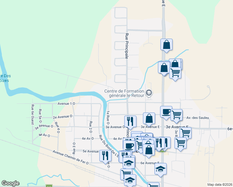 map of restaurants, bars, coffee shops, grocery stores, and more near 25 Avenue des Cèdres in La Sarre