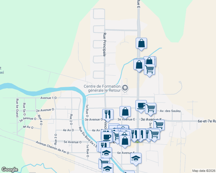 map of restaurants, bars, coffee shops, grocery stores, and more near 95 Rue Principale in La Sarre