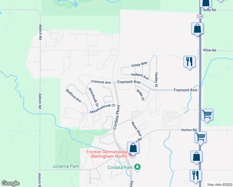 map of restaurants, bars, coffee shops, grocery stores, and more near in Bellingham
