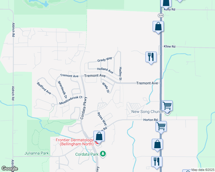 map of restaurants, bars, coffee shops, grocery stores, and more near 4675 Wade Street in Bellingham