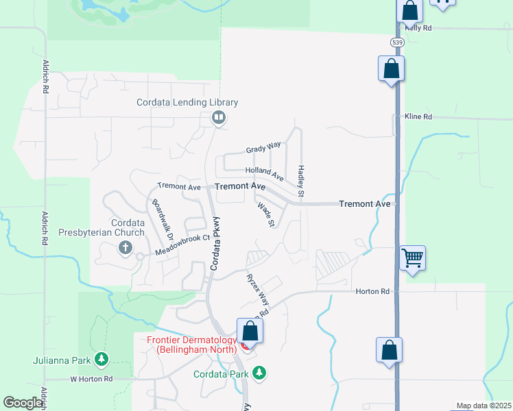 map of restaurants, bars, coffee shops, grocery stores, and more near 4675 Wade Street in Bellingham