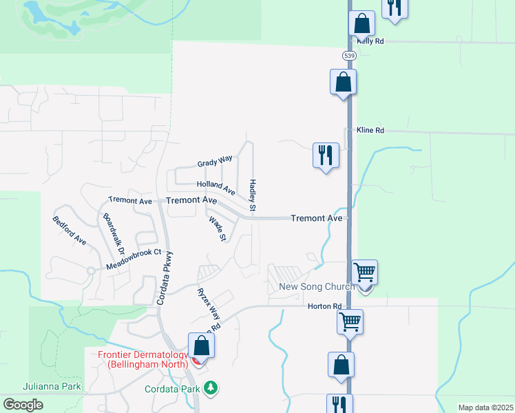 map of restaurants, bars, coffee shops, grocery stores, and more near 4700 Hadley Street in Bellingham