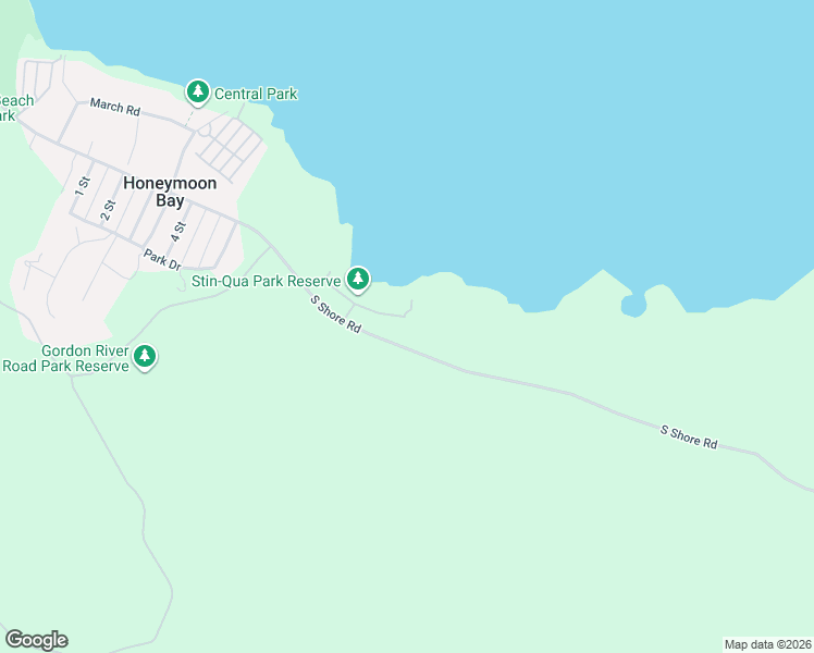 map of restaurants, bars, coffee shops, grocery stores, and more near 9459-9485 South Shore Road in Mesachie Lake