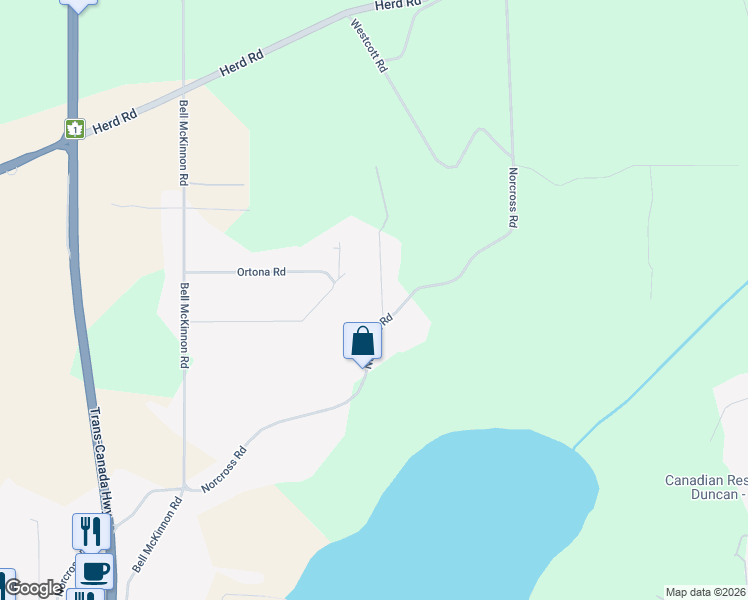 map of restaurants, bars, coffee shops, grocery stores, and more near 6664 Anzio Road in Duncan