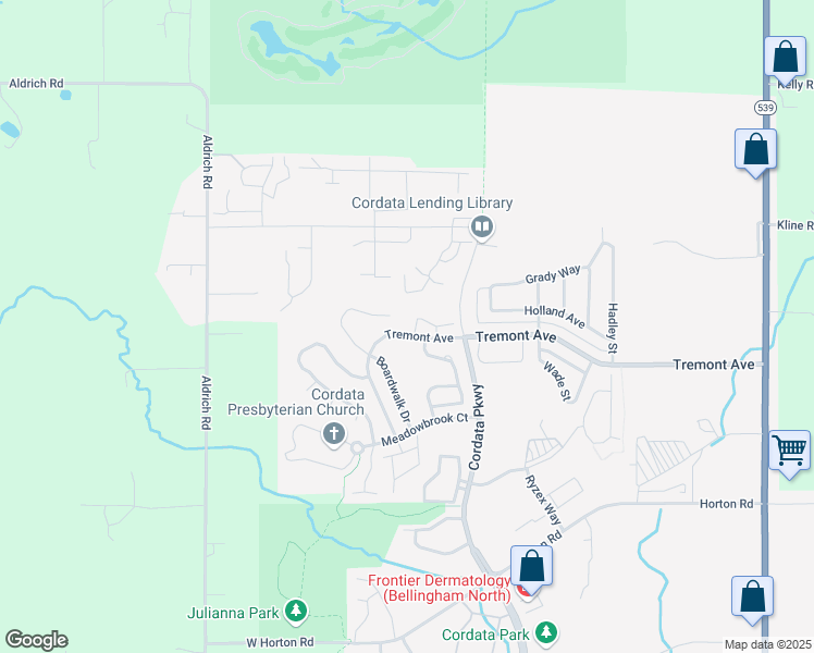 map of restaurants, bars, coffee shops, grocery stores, and more near 520 Tremont Avenue in Bellingham