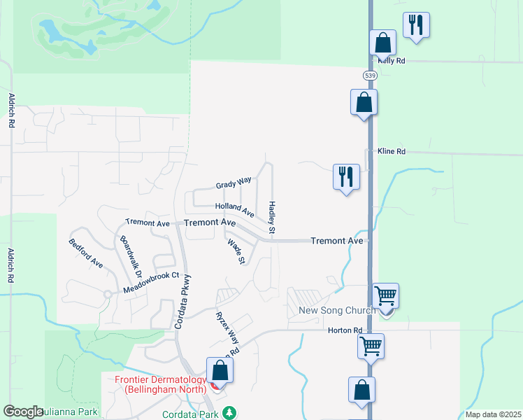map of restaurants, bars, coffee shops, grocery stores, and more near 4713 Parker Street in Bellingham