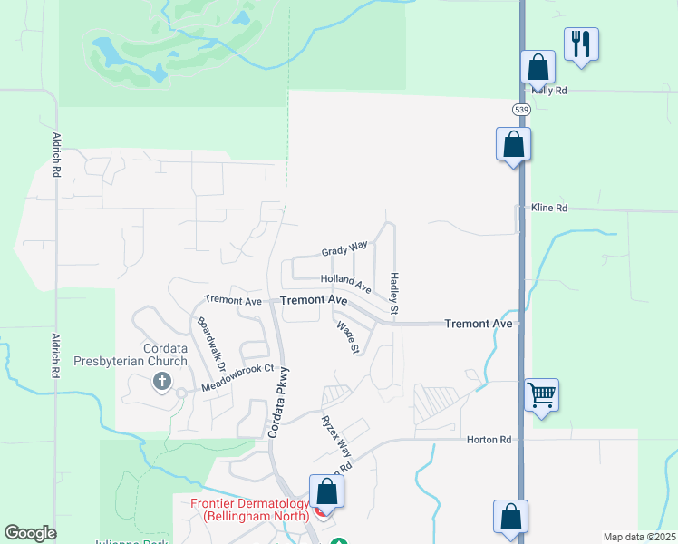 map of restaurants, bars, coffee shops, grocery stores, and more near 4706 Wade Street in Bellingham