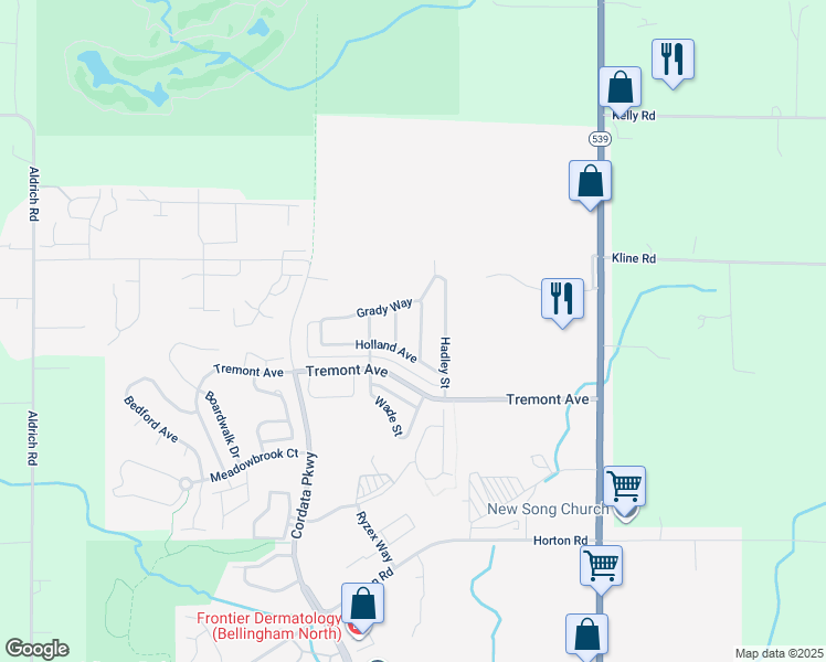 map of restaurants, bars, coffee shops, grocery stores, and more near 4725 Parker Street in Bellingham