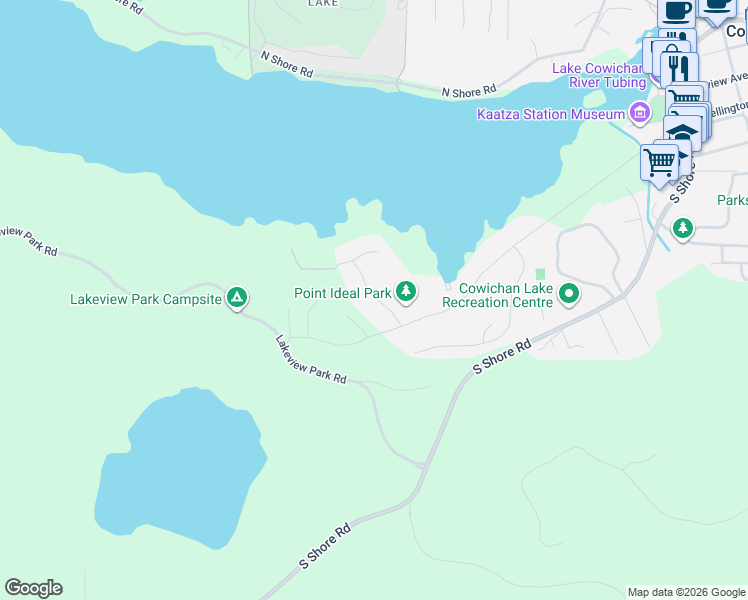 map of restaurants, bars, coffee shops, grocery stores, and more near 474 Point Ideal Drive in Mesachie Lake
