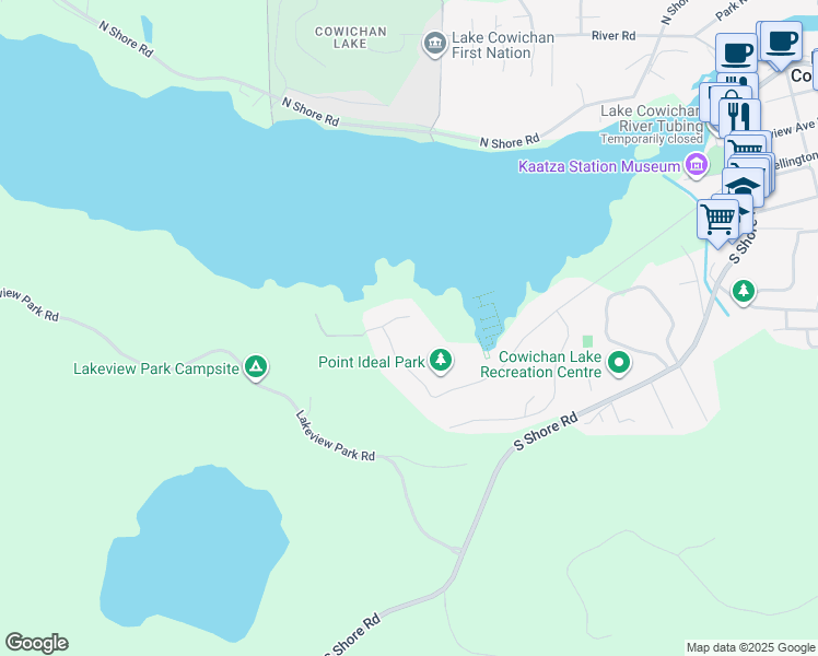 map of restaurants, bars, coffee shops, grocery stores, and more near 512 Point Ideal Drive in Lake Cowichan