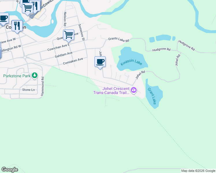 map of restaurants, bars, coffee shops, grocery stores, and more near 145 Edgewood Drive in Lake Cowichan