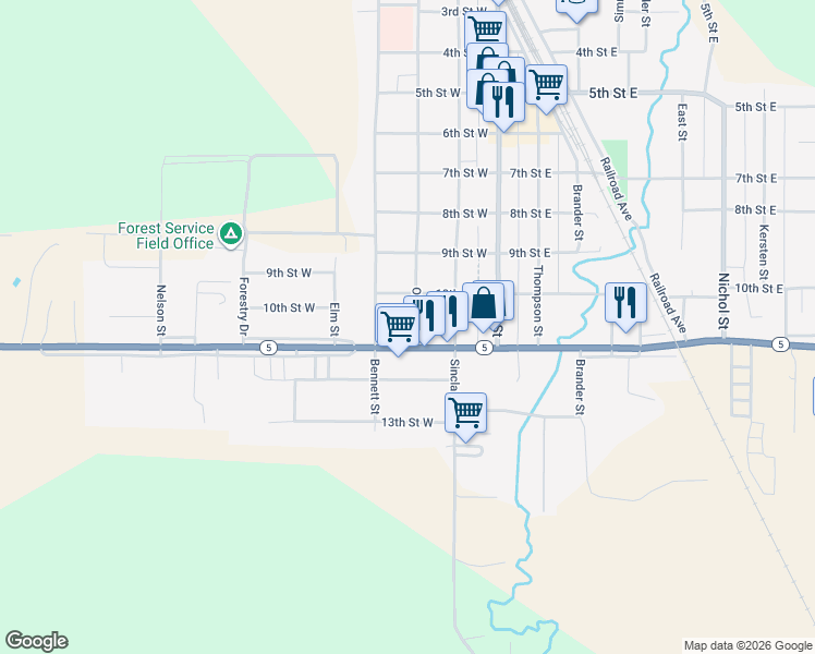 map of restaurants, bars, coffee shops, grocery stores, and more near 201-299 10th Street West in Bottineau