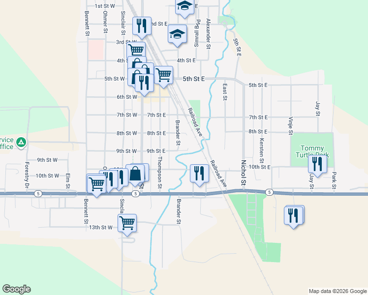 map of restaurants, bars, coffee shops, grocery stores, and more near 800-898 Brander Street in Bottineau