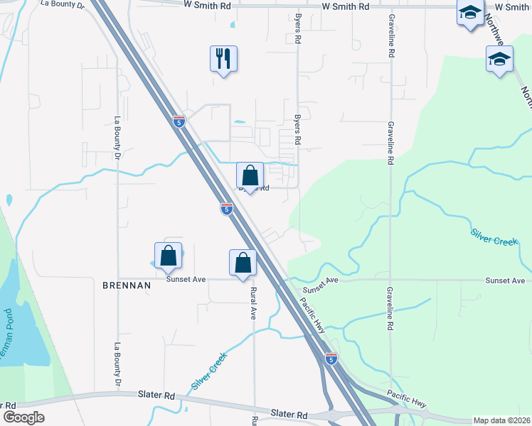 map of restaurants, bars, coffee shops, grocery stores, and more near 5060 Pacific Highway in Ferndale