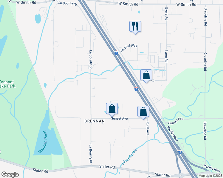 map of restaurants, bars, coffee shops, grocery stores, and more near 5094 La Bounty Road in Ferndale