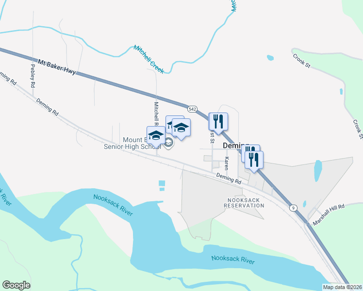 map of restaurants, bars, coffee shops, grocery stores, and more near 4936 Deming Road in Deming