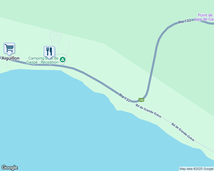 map of restaurants, bars, coffee shops, grocery stores, and more near 2155 Boulevard de Grande Greve in Gaspé
