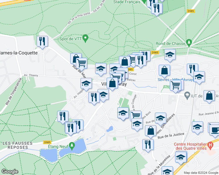 map of restaurants, bars, coffee shops, grocery stores, and more near  in Ville-d'Avray