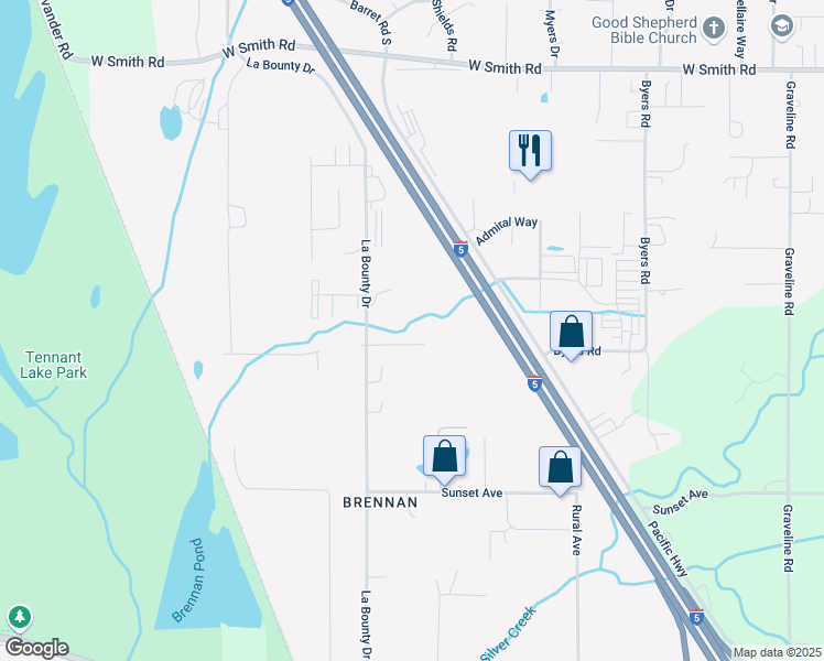 map of restaurants, bars, coffee shops, grocery stores, and more near 5116 La Bounty Drive in Ferndale
