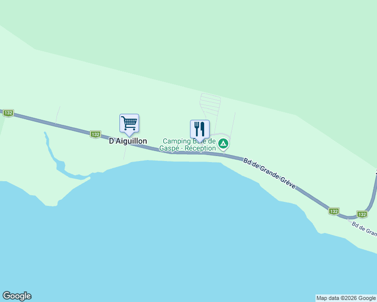map of restaurants, bars, coffee shops, grocery stores, and more near 2089 Boulevard de Grande Greve in Gaspé