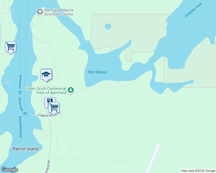 map of restaurants, bars, coffee shops, grocery stores, and more near 322 North Road in Bamfield