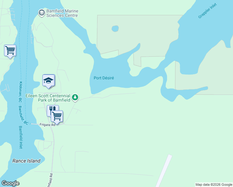 map of restaurants, bars, coffee shops, grocery stores, and more near 322 North Road in Bamfield